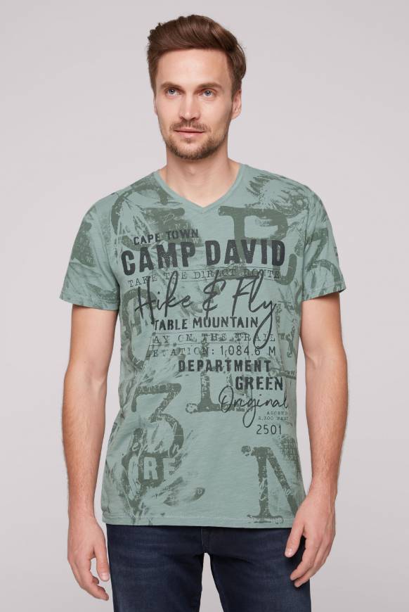 Soccx T-Shirt V-Neck mit All Over Print teal