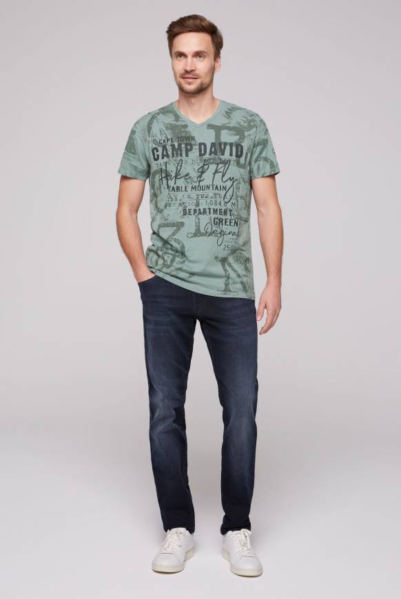Soccx T-Shirt V-Neck mit All Over Print teal Zeitbegrenzte Promotion