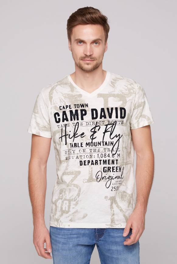 Soccx T-Shirt V-Neck mit All Over Print ivory