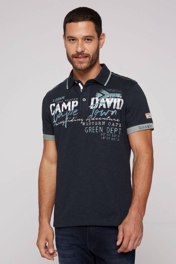Soccx Kurzarmpolo mit Flockprint und Tapes blue navy