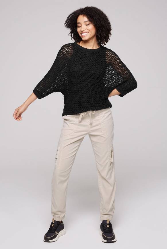 Soccx Kurzarm-Pullover aus Strukturgarn black Outlet