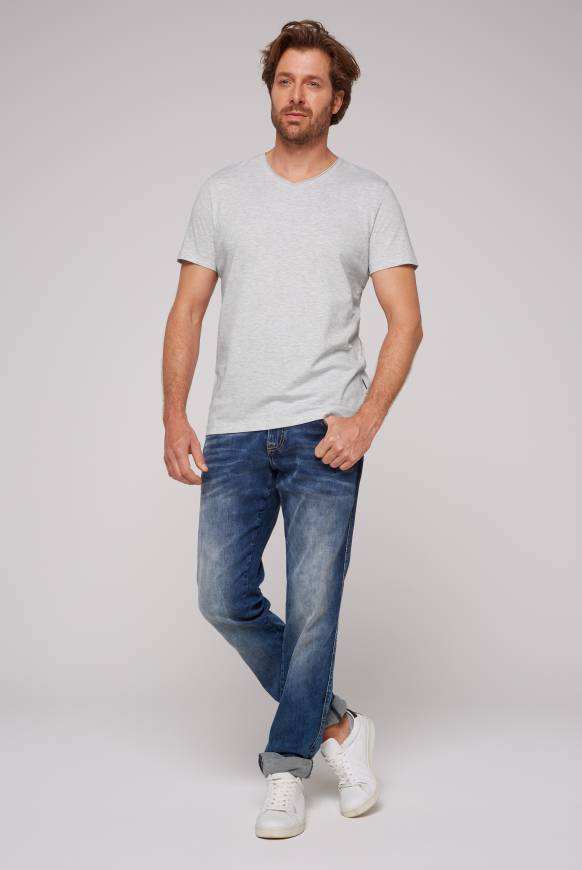 Soccx Basic T-Shirt V-Neck 2er-Pack grey melange Flash Sale