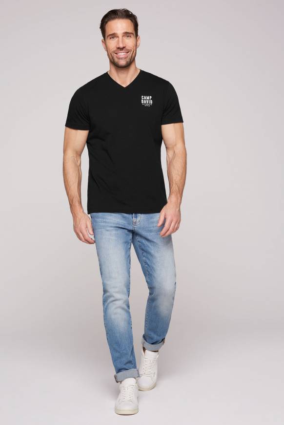 Soccx Basic T-Shirt V-Neck mit Logo Print black Online Shopping