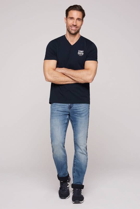 Soccx Basic T-Shirt V-Neck mit Logo Print blue navy Exklusivangebot