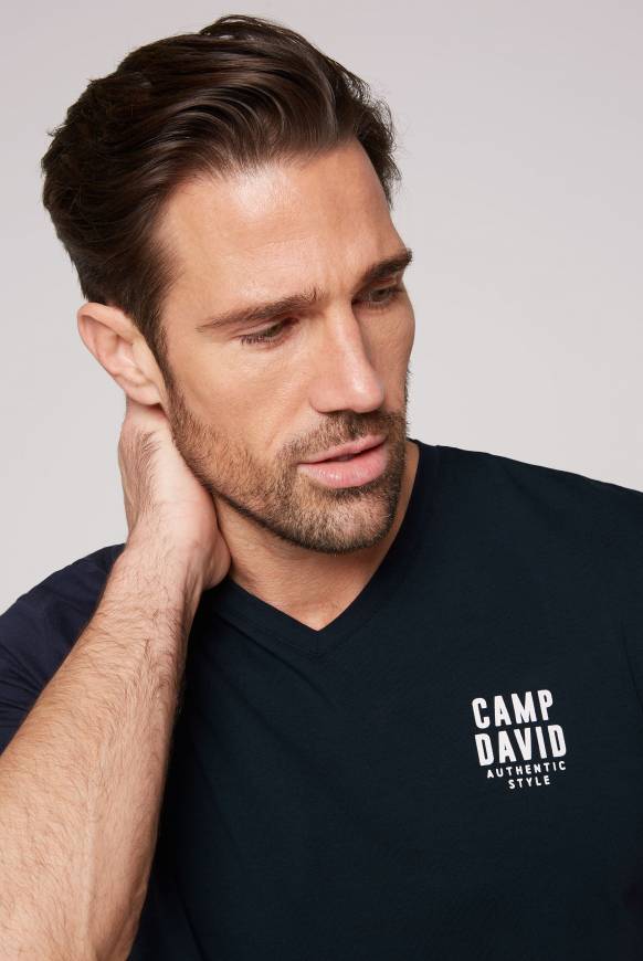 Soccx Basic T-Shirt V-Neck mit Logo Print blue navy Exklusivangebot