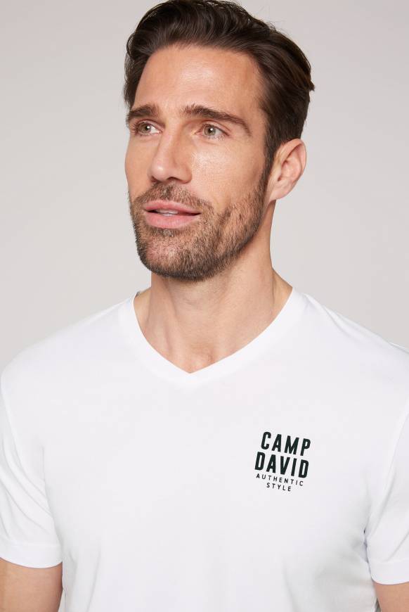 Soccx Basic T-Shirt V-Neck mit Logo Print opticwhite Preisnachlass