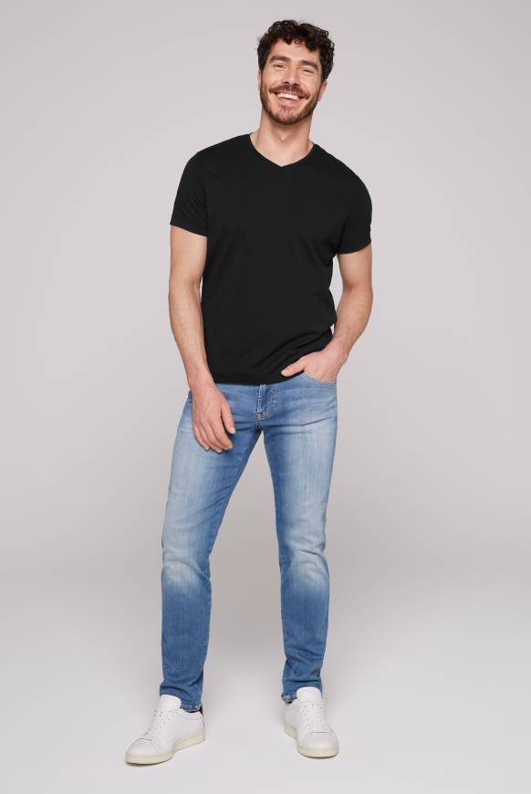 Soccx Basic T-Shirt mit V-Neck, Doppelpack black / black Jubiläumsangebot