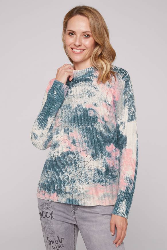 Soccx Rippstrickpullover mit All Over Print cold grey Online Outlet