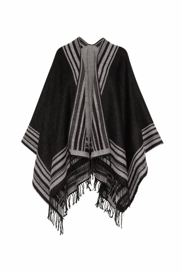 Soccx Poncho mit Streifen-Design und Fransen black / grey Exklusive Angebote