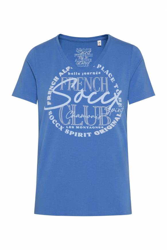 Soccx T-Shirt mit V-Ausschnitt und Print vividblue Saisonale Angebote