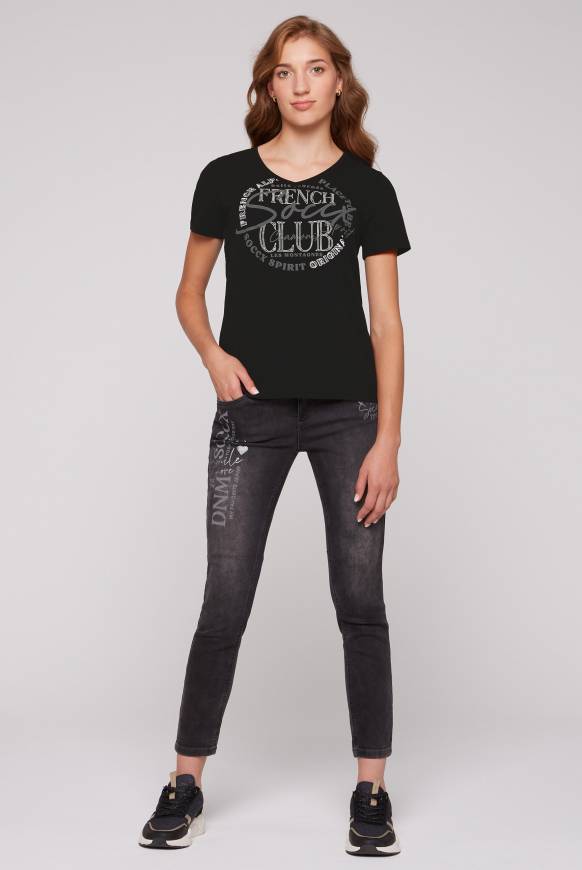 Soccx T-Shirt mit V-Ausschnitt und Print black Tägliche Deals