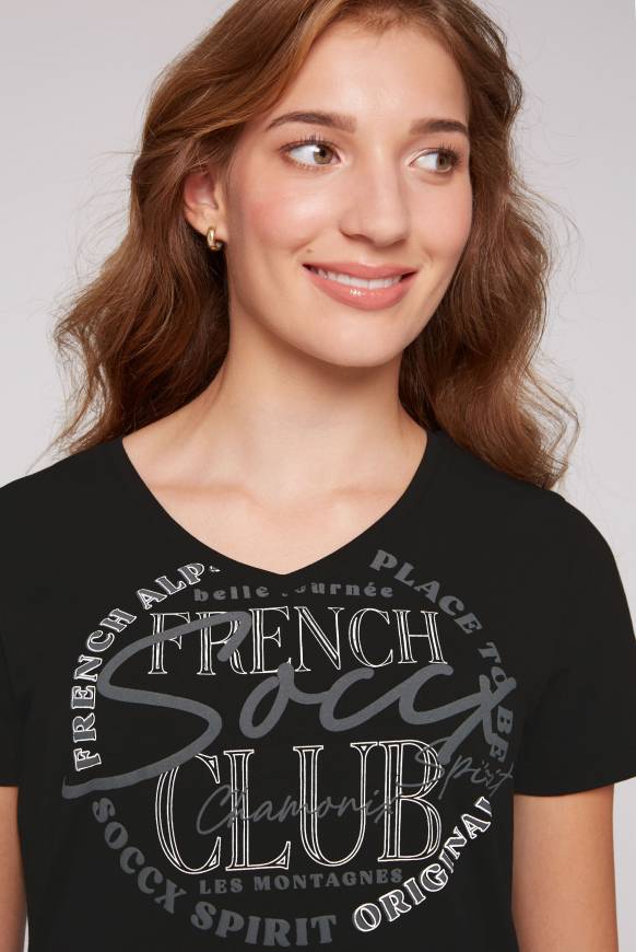Soccx T-Shirt mit V-Ausschnitt und Print black Tägliche Deals
