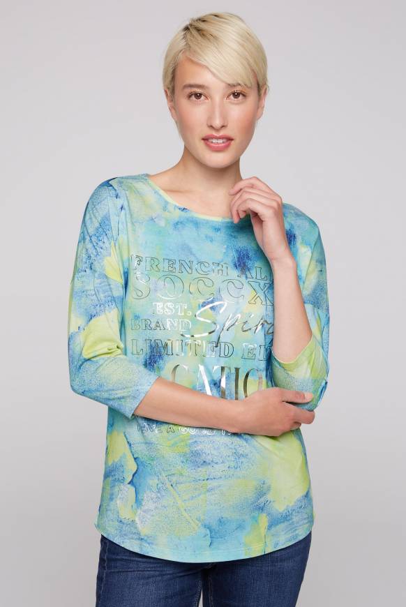 Soccx Shirt mit All Over Print und 3/4-Ärmeln ivory