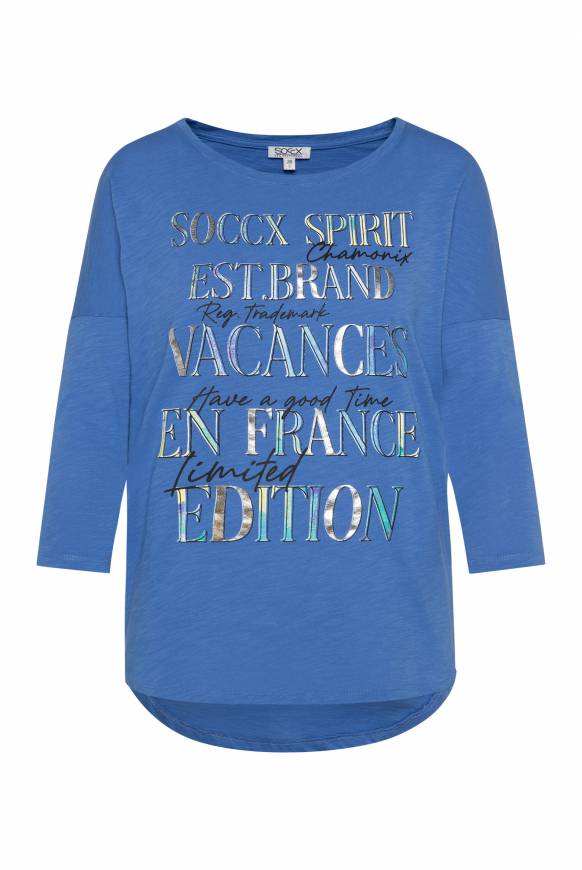 Soccx Shirt mit 3/4-Ärmeln und buntem Wording Print vividblue VIP-Rabatte