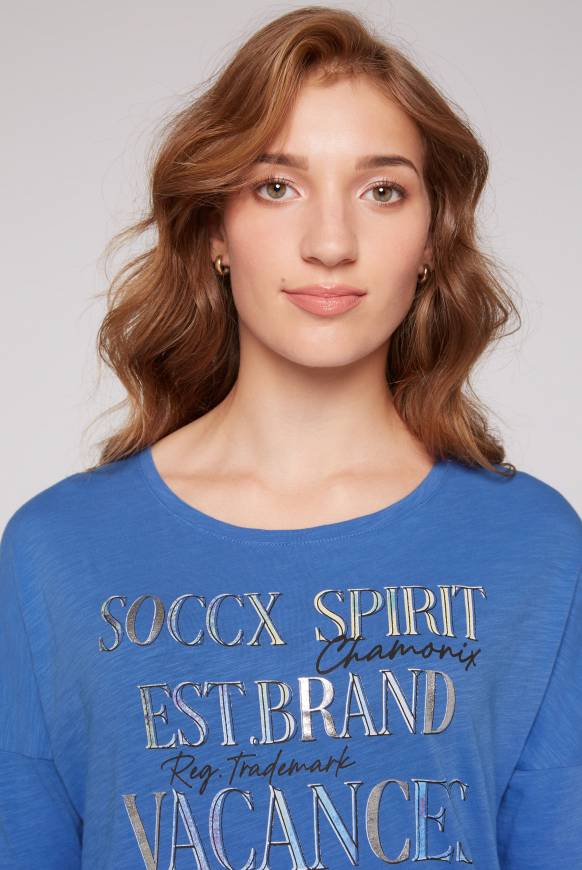 Soccx Shirt mit 3/4-Ärmeln und buntem Wording Print vividblue VIP-Rabatte