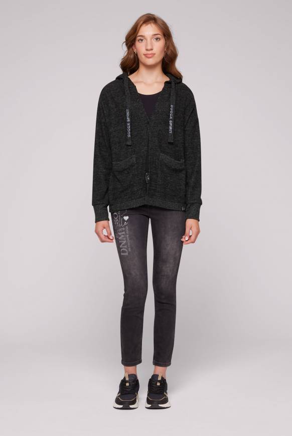 Soccx Offener Kurz-Cardigan mit Kapuze black melange Letzte 3 Tage
