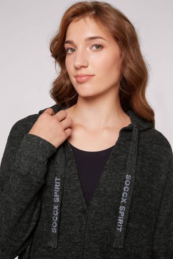 Soccx Offener Kurz-Cardigan mit Kapuze black melange Letzte 3 Tage