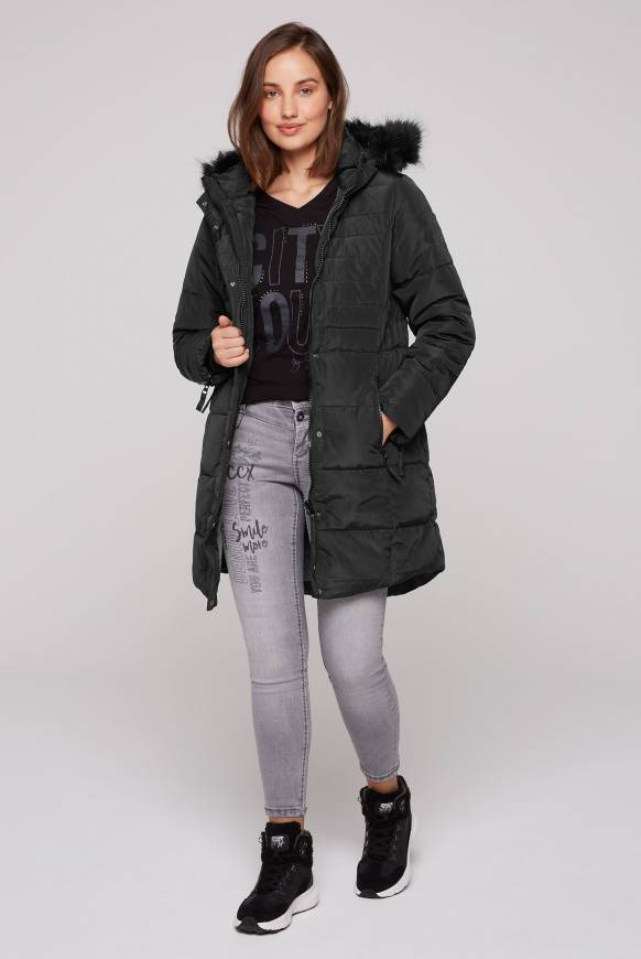 Soccx Stepp-Parka mit abtrennbarer Kapuze und Kunstfell black Rabatte dieses Monats