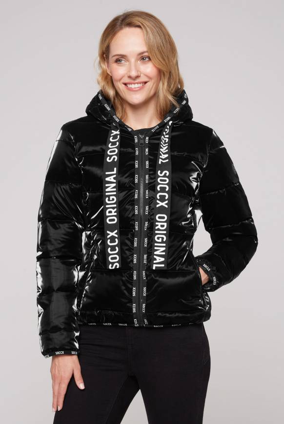 Soccx Glänzende Steppjacke mit Samt-Optik black
