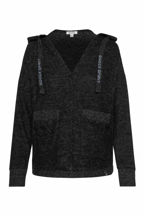 Soccx Offener Kurz-Cardigan mit Kapuze black melange Schlussverkauf