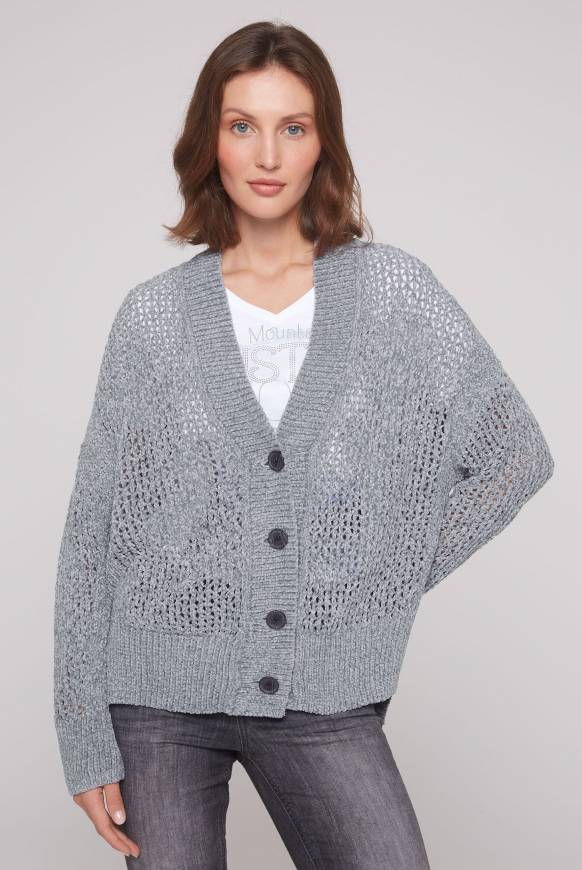 Soccx Chenille-Cardigan mit Strickmuster cold grey