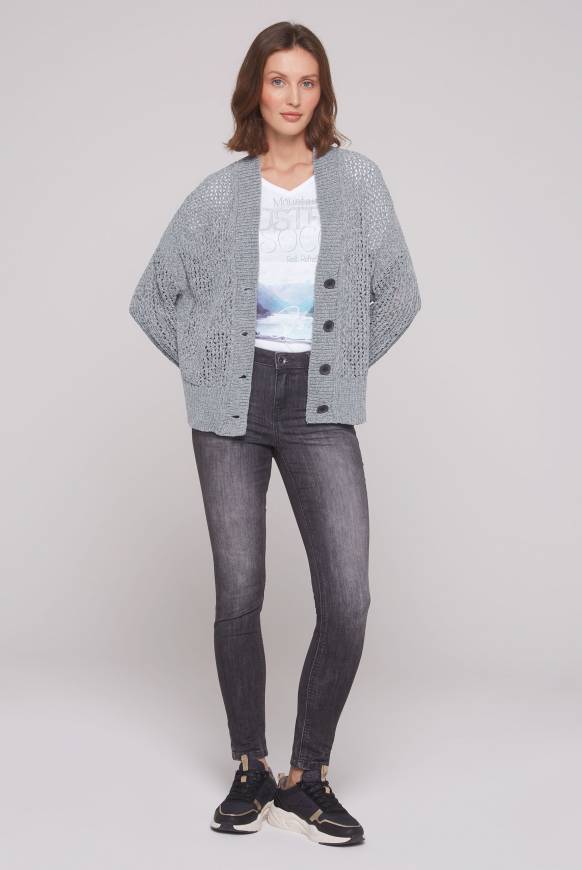 Soccx Chenille-Cardigan mit Strickmuster cold grey Großer Ausverkauf