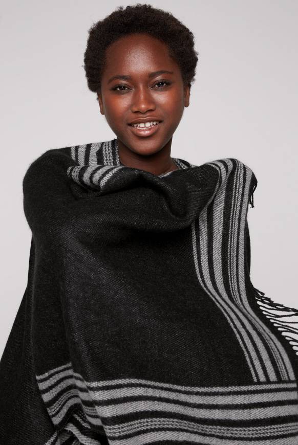 Soccx Poncho mit Streifen-Design und Fransen black / grey Online Shopping