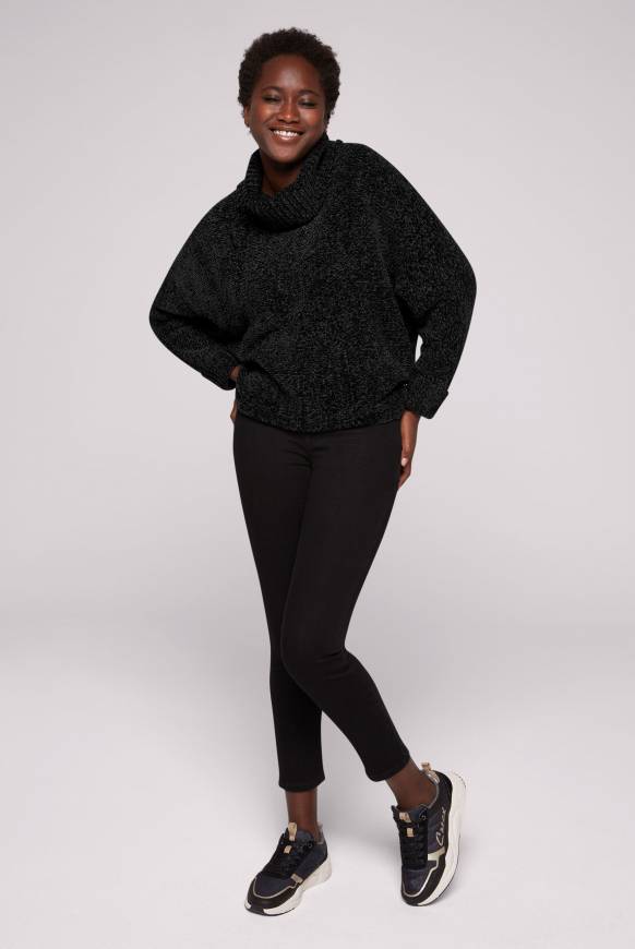 Soccx Oversized Rollkragenpullover aus Chenille black Preisnachlass