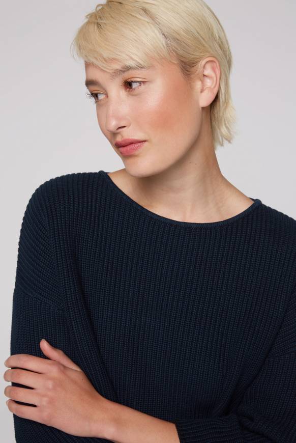 Soccx Stone Washed Pullover mit Intarsia-Design blue navy Weihnachtsangebot