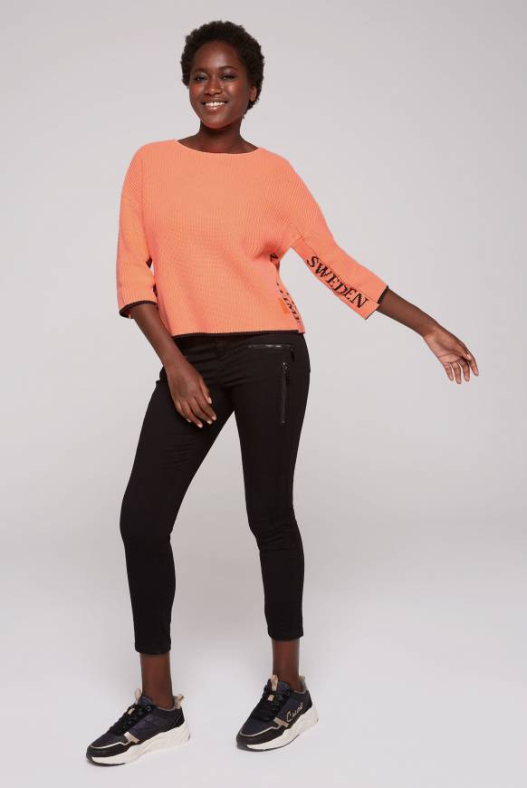 Soccx Stone Washed Pullover mit Intarsia-Design neon orange Osterangebot