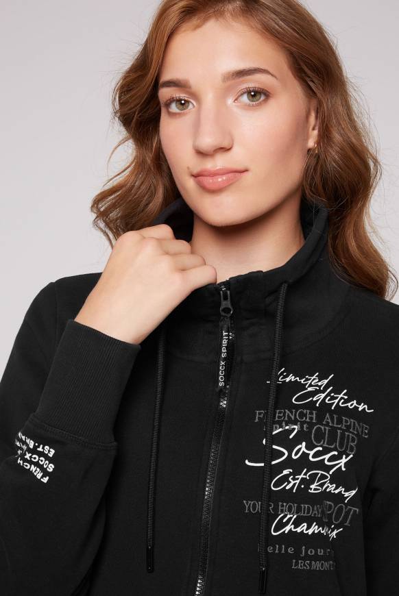 Soccx Lange Sweatjacke mit hohem Kragen black Exklusive Angebote