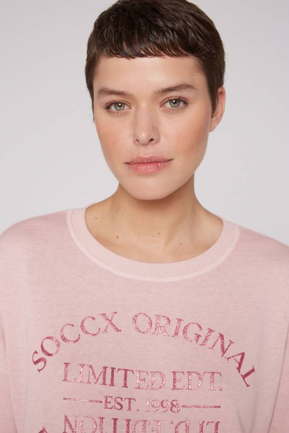 Soccx Sweatshirt mit Ausbrenner-Effekten und Print rose blush Blitzangebot