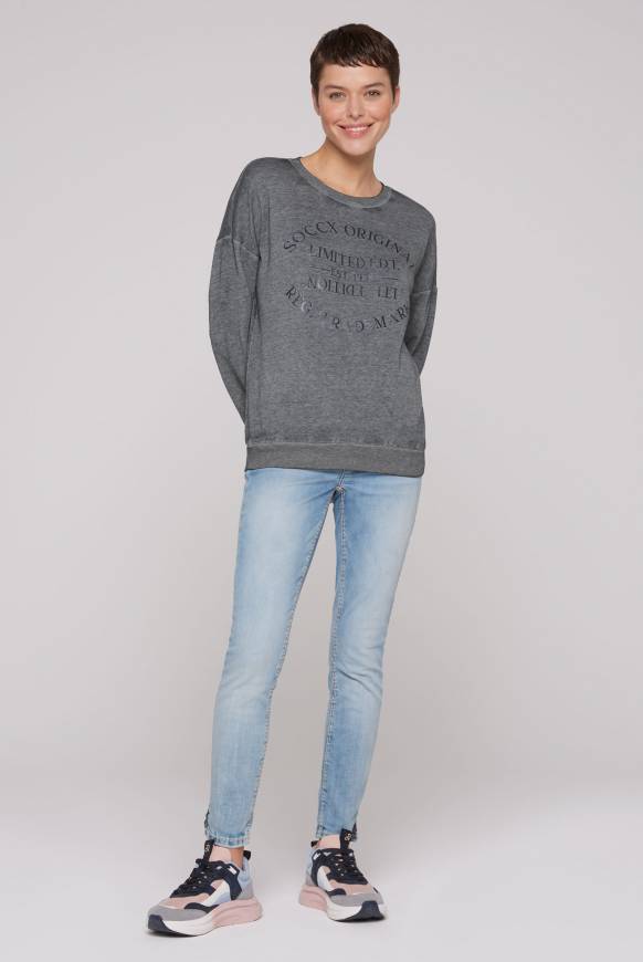 Soccx Sweatshirt mit Ausbrenner-Effekten und Print blue navy Große Rabatte