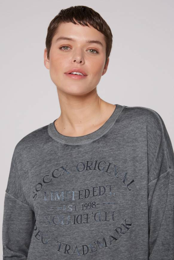 Soccx Sweatshirt mit Ausbrenner-Effekten und Print blue navy Große Rabatte