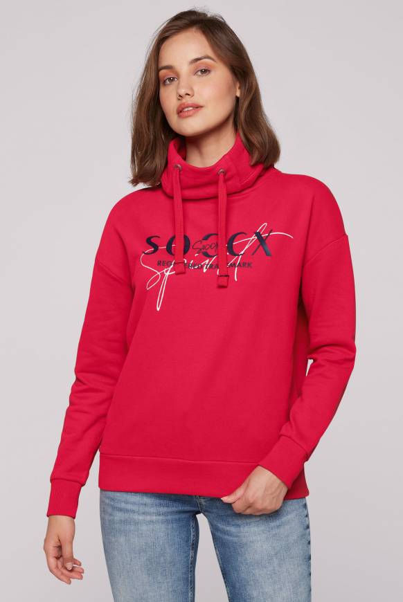 Soccx Sweatshirt mit hohem Kragen und Logo Print clear red