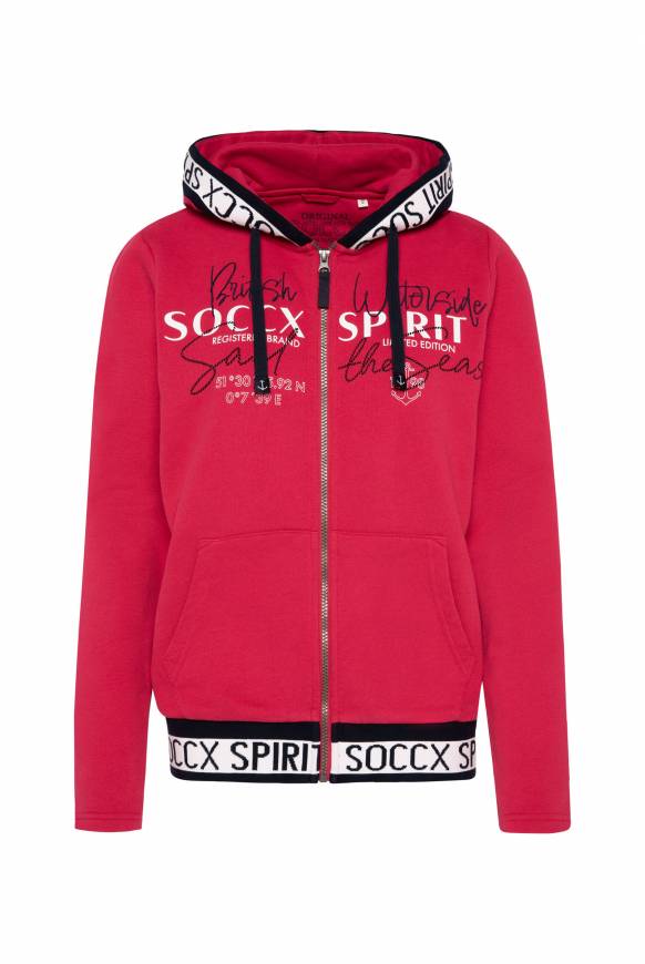 Soccx Kapuzensweatjacke mit Intarsia-Logo-Details clear red Super Sparpreis
