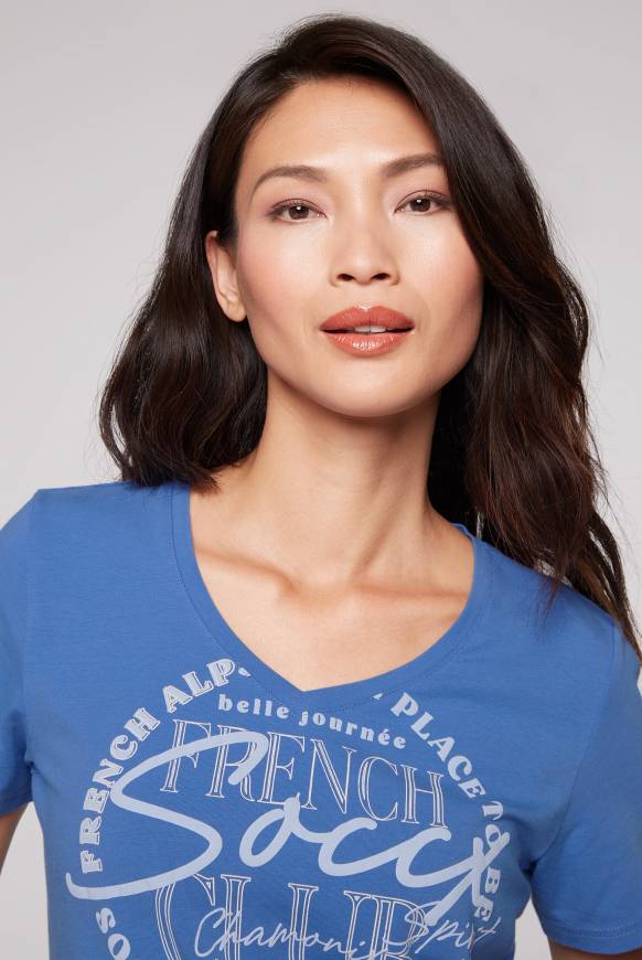 Soccx T-Shirt mit V-Ausschnitt und Print vividblue Wochenangebot