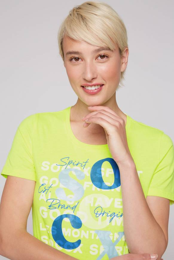 Soccx T-Shirt mit Rundhalsausschnitt und Print yellow lime Begrenzte Freigabe