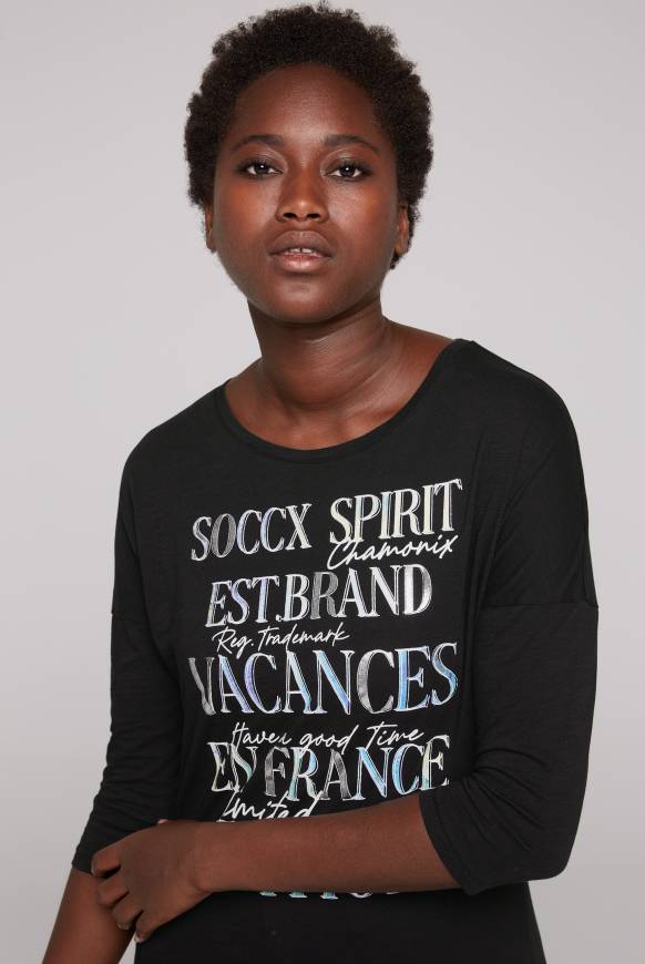 Soccx Shirt mit 3/4-Ärmeln und buntem Wording Print black Neueste Stile