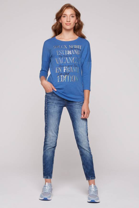 Soccx Shirt mit 3/4-Ärmeln und buntem Wording Print vividblue Letzte 2 Tage