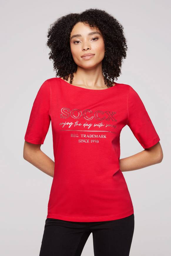 Soccx T-Shirt mit U-Bootausschnitt und Print clear red Letzter Tag