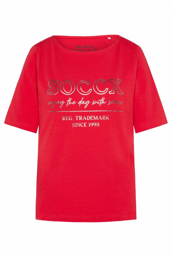 Soccx T-Shirt mit U-Bootausschnitt und Print clear red Letzter Tag