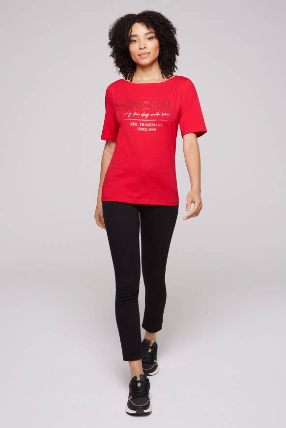 Soccx T-Shirt mit U-Bootausschnitt und Print clear red Letzter Tag