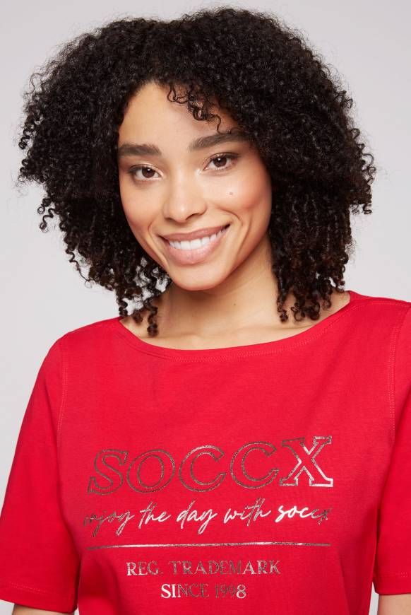 Soccx T-Shirt mit U-Bootausschnitt und Print clear red Letzter Tag