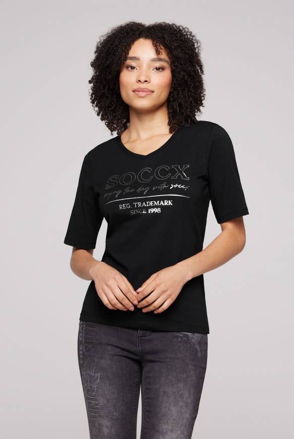Soccx T-Shirt mit V-Ausschnitt und Print black