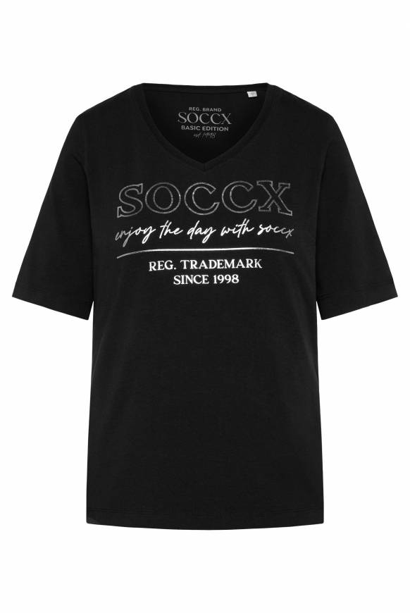 Soccx T-Shirt mit V-Ausschnitt und Print black Bis zu 50% Rabatt
