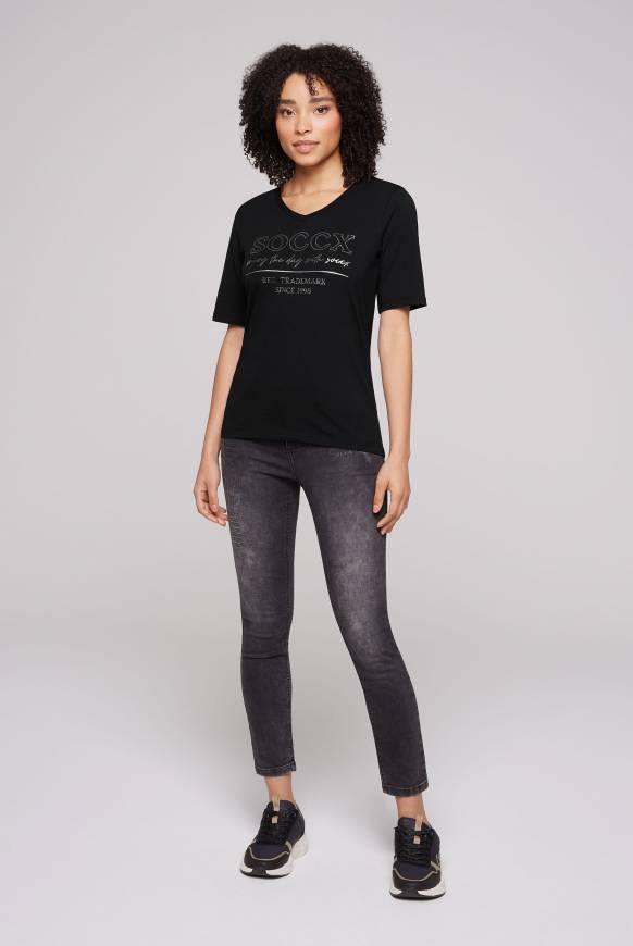 Soccx T-Shirt mit V-Ausschnitt und Print black Bis zu 50% Rabatt
