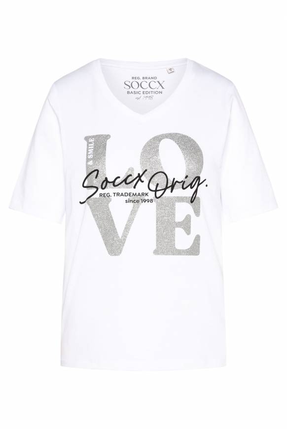 Soccx T-Shirt mit V-Ausschnitt und Print opticwhite Bis zu 60% Rabatt
