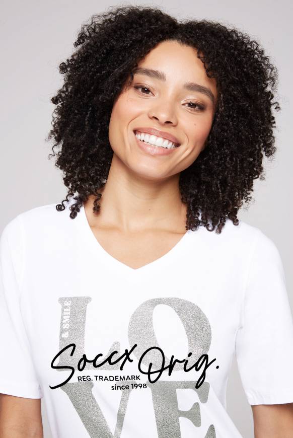 Soccx T-Shirt mit V-Ausschnitt und Print opticwhite Bis zu 60% Rabatt