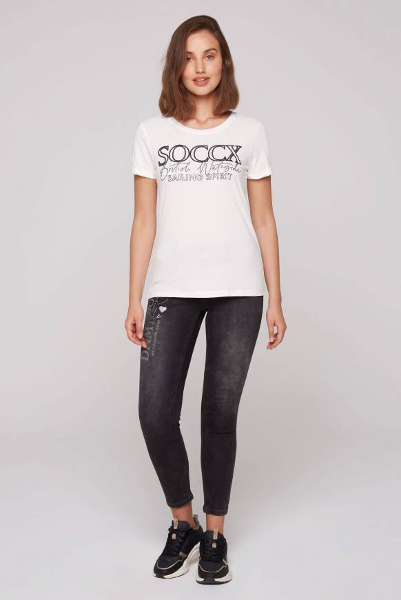 Soccx T-Shirt mit Rundhalsausschnitt und Glitter Print ivory Bis zu 55% Rabatt